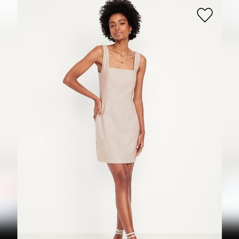 NWT Old Navy Square-Neck Linen-Blend Mini Dress in Flax Linen
